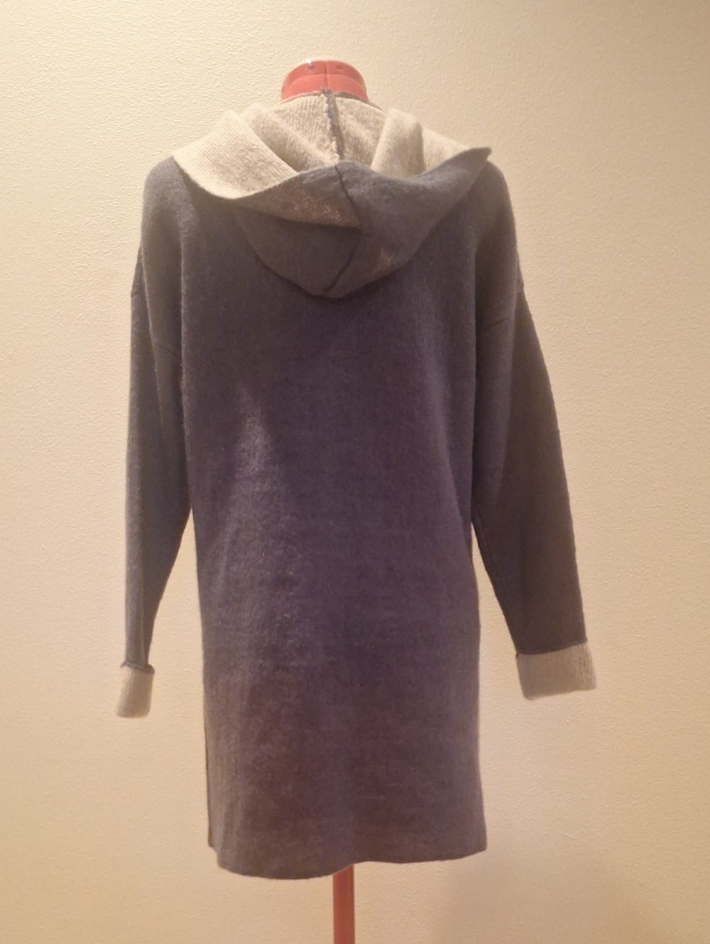 Olivia Sky Two-Tone Hooded Knit Long Cardigan Sweater - Eggplant & Tan Inside S - Picture 2 of 10